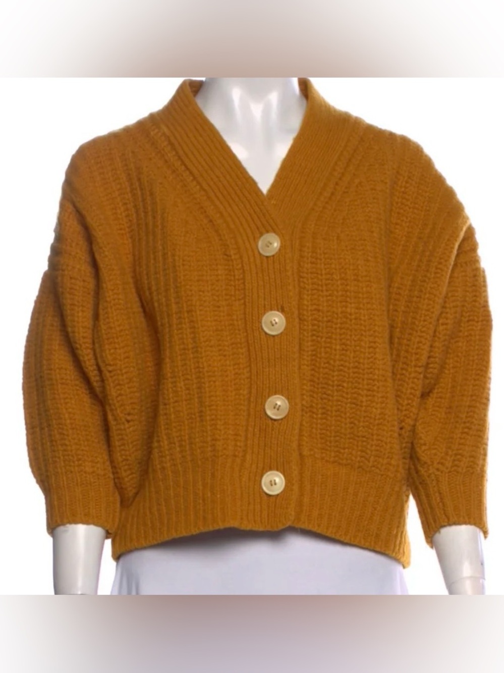 Babaa Ochre Ribbed Cropped Button Cardigan in Ochre/Mustard Yellow
